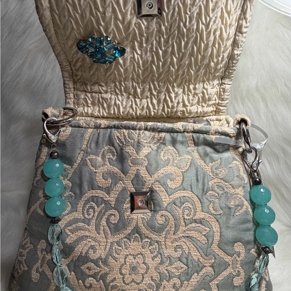Nina Perrera Vintage Chic Embroidered Shoulder Bag with Beaded Strap - Picture 5 of 13